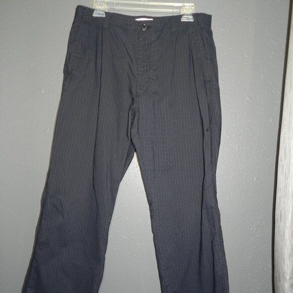 Calvin Klein Other - Calvin Klein Mens Navy Striped Cotton Button Full Leg Dress Pants Size 33X30